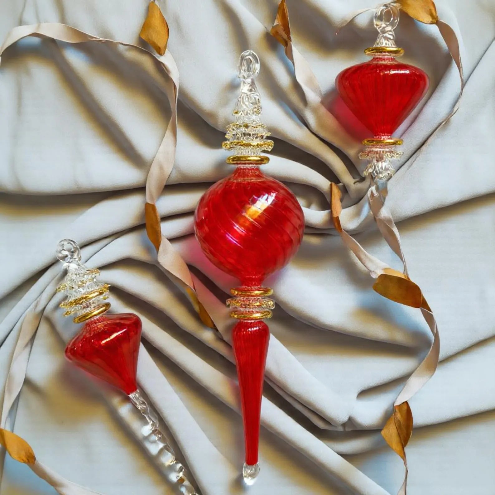 Red blown glass Christmas ornament set of 3